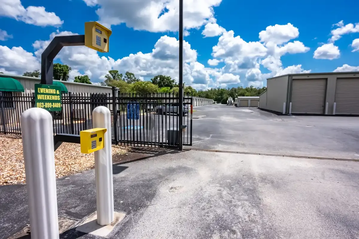 gate code and gate entrance to storage facility 